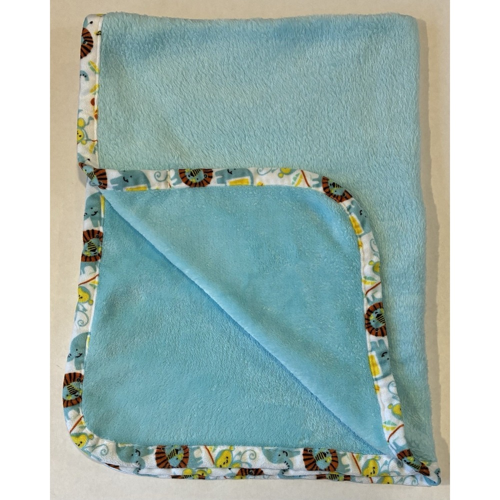 Le Bebe Favorite Baby Blanket Blue Jungle Safari Zoo Animal Lovey Giraffe Lion
